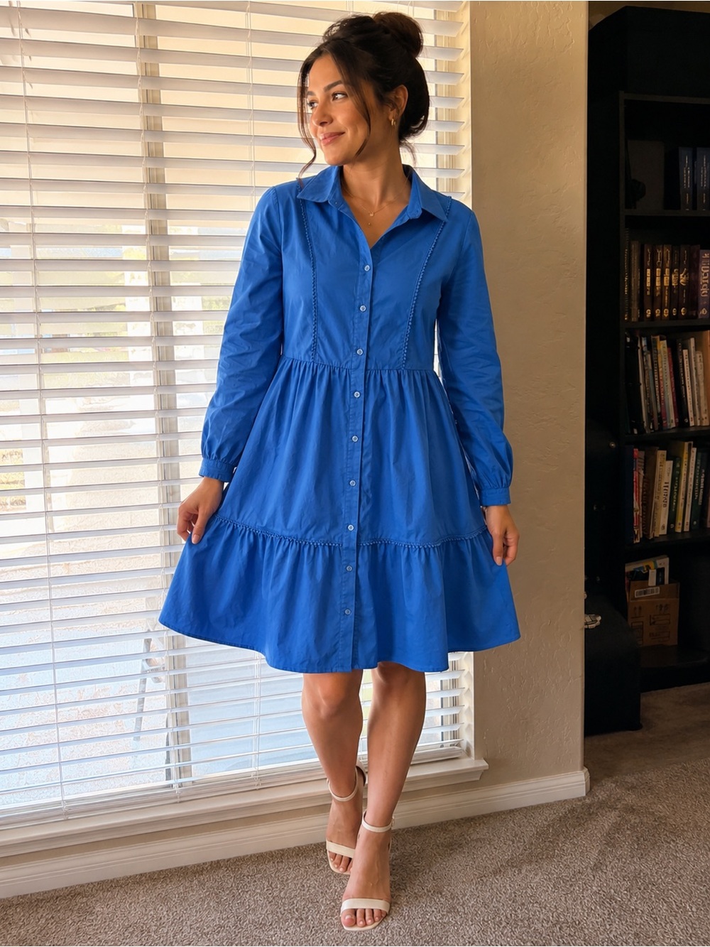 Nanette Lepore Cobalt Blue Button-Front Tiered Shirt Dress